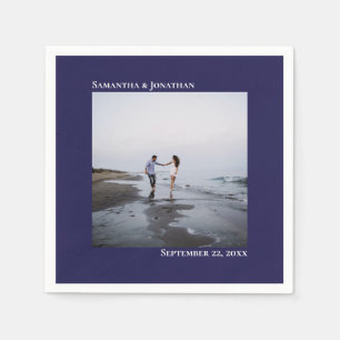 Serviette En Papier Élégance minimaliste Moderne Marine Bleu Mariage P