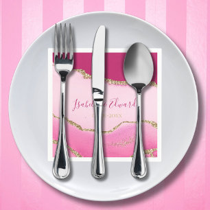 Serviette En Papier Élégance moderne Mariage d'âge rose et or