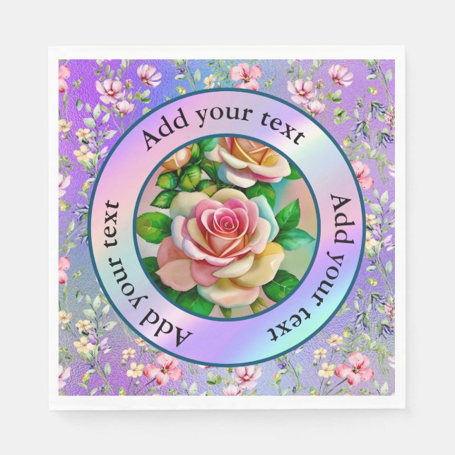 Serviette En Papier Elégance Rose rose et jaune Aquarelle Pastel (Devant)