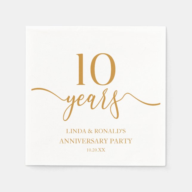 Serviette En Papier Élégant 10e anniversaire de Mariage de Champagne (Devant)