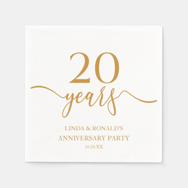 Serviette En Papier Élégant 20e anniversaire de Mariage Champagne (Devant)