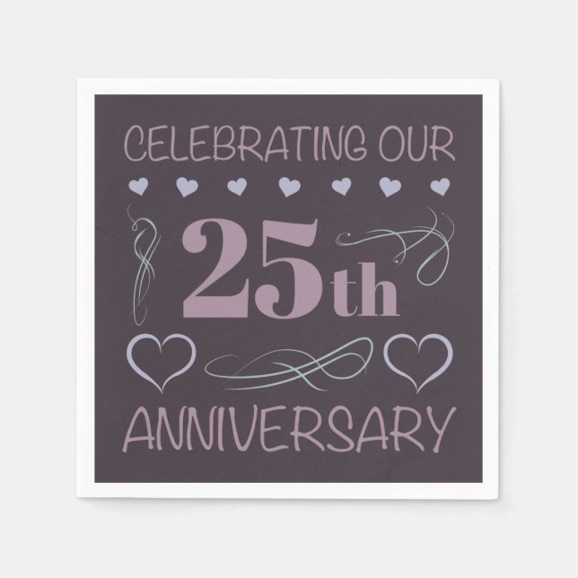 Serviette En Papier Élégant 25e anniversaire de Mariage violet (Devant)
