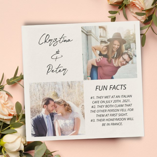 Serviette En Papier Élégant 2 Photo Simple Couple Fun Faits Mariage (Créateur téléchargé)