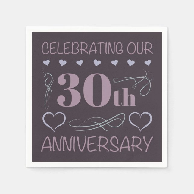 Serviette En Papier Elégant 30ème anniversaire de Mariage violet (Devant)