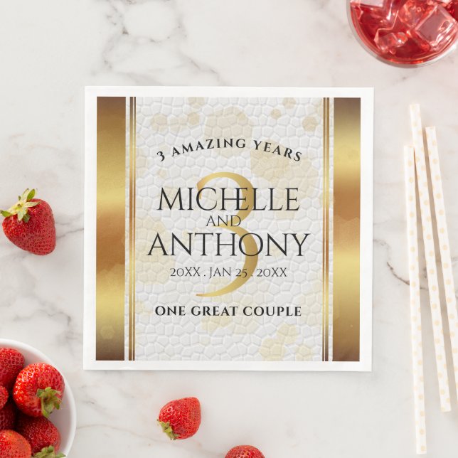 Serviette En Papier Élégant 3ème anniversaire de Mariage en cuir (En situation)