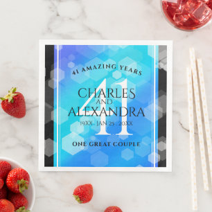 Serviette En Papier Élégant 41ème anniversaire Mariage de Topaz Bleu