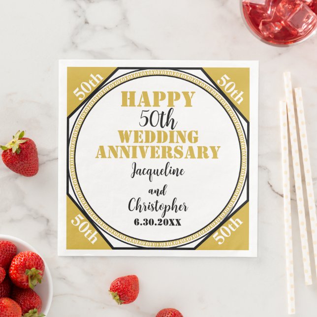 Serviette En Papier Élégant 50e anniversaire de Mariage d'or (En situation)