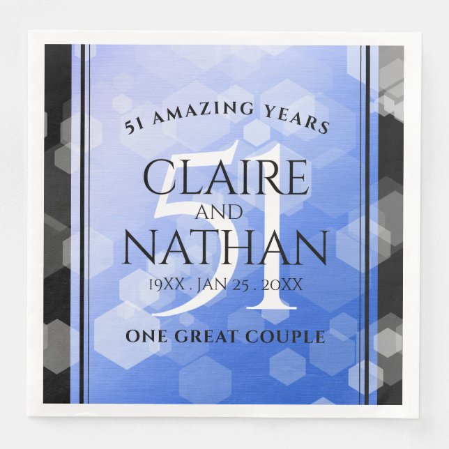 Serviette En Papier Élégant 51e anniversaire de Mariage Sapphire (Devant)