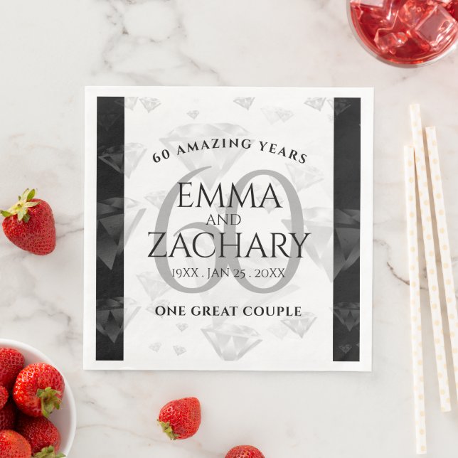 Serviette En Papier Élégant 60e anniversaire de Mariage de diamant (En situation)