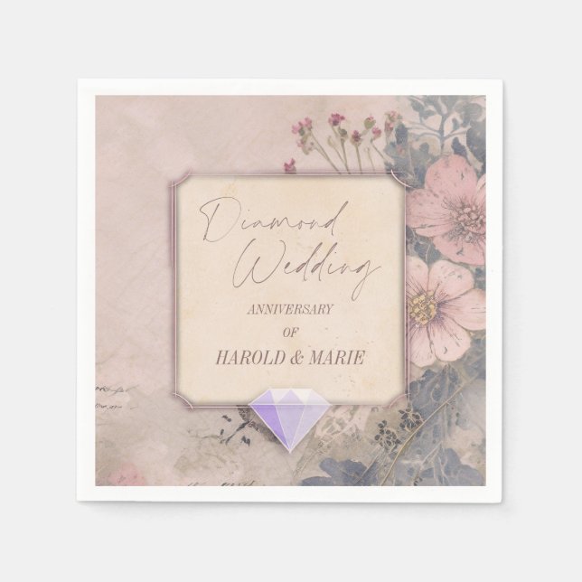 Serviette En Papier Élégant 60e Mariage Diamond (Devant)