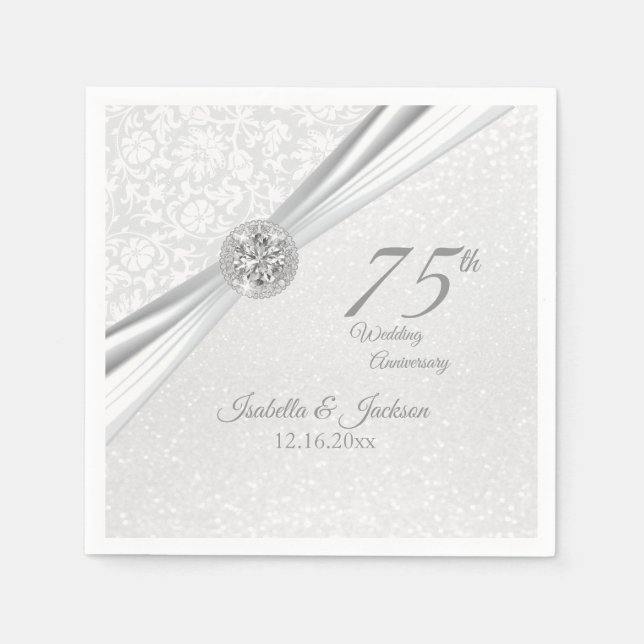 Serviette En Papier Elégant 60ème / 75ème Anniversaire de diamant Desi (Devant)