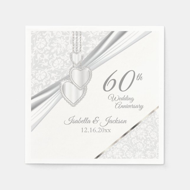 Serviette En Papier Elégant 60ème / 75ème anniversaire Mariage Design (Devant)