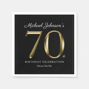 Serviette En Papier Élégant 70e anniversaire Solid Gold Texte noir