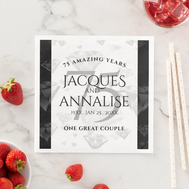 Serviette En Papier Élégant 75e anniversaire de Mariage de diamant (En situation)