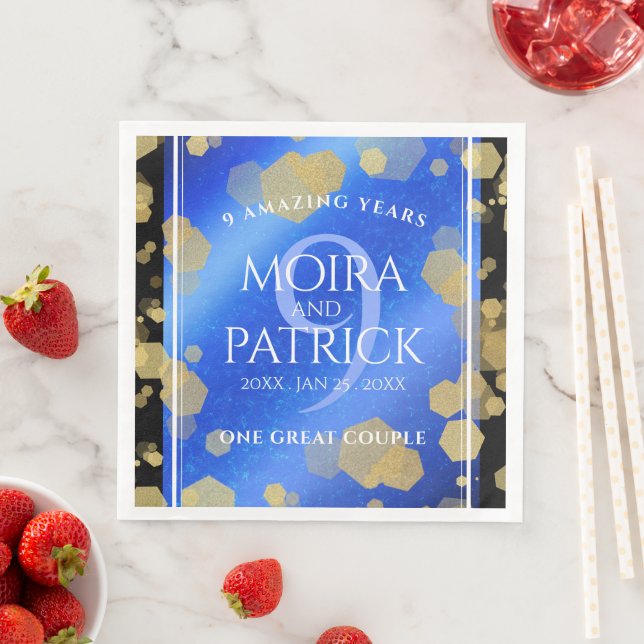 Serviette En Papier Élégant 9e anniversaire Mariage Lapis Lazuli (En situation)