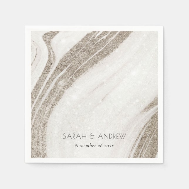 Serviette En Papier Élégant Abstrait en marbre doré clair Mariage d'âg (Devant)