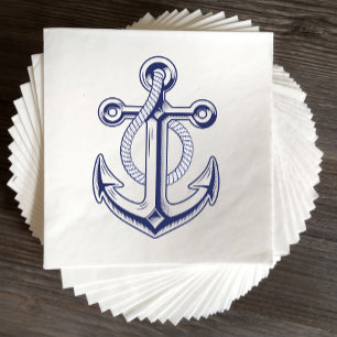 Serviette En Papier Elégant Ancre nautique marin Mariage bleu marine