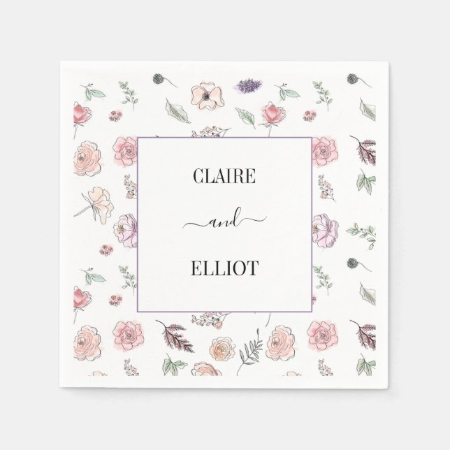 Serviette En Papier Élégant Appartement moderne Botanique Mariage vert (Devant)