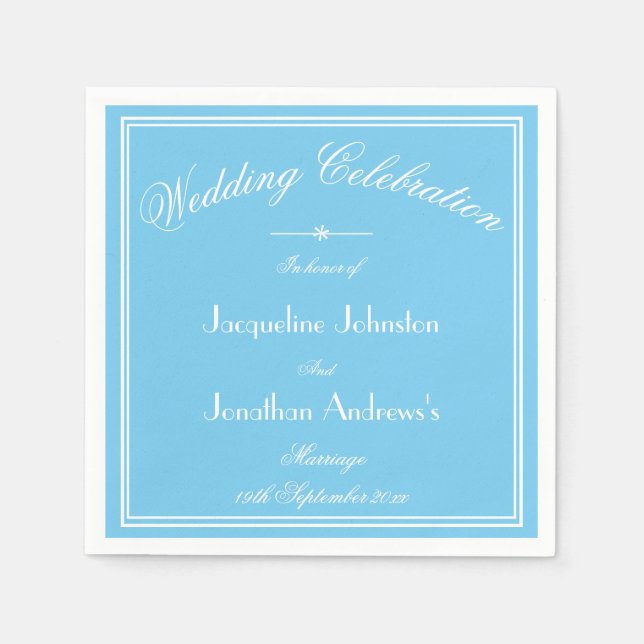 Serviette En Papier Elegant Aqua Blue & White Script Paper Wedding (Devant)