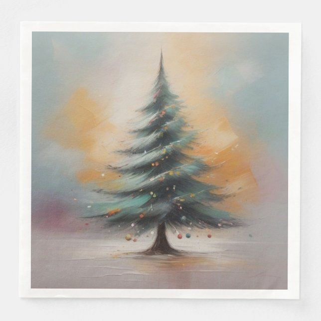 Serviette En Papier Elégant Aquarelle Arbre de Noël (Devant)