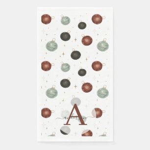 Serviette En Papier Élégant Aquarelle Baubles Monogramme Noël