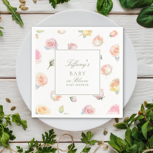 Serviette En Papier Elégant Aquarelle bébé dans Baby shower Fille Fleu (Créateur téléchargé)