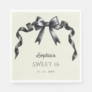 Serviette En Papier Elégant Aquarelle Coquette Black Bow Sweet 16