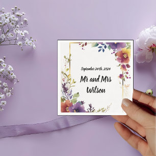Serviette En Papier Elégant Aquarelle Fleurs Mariage Dîner Cocktail