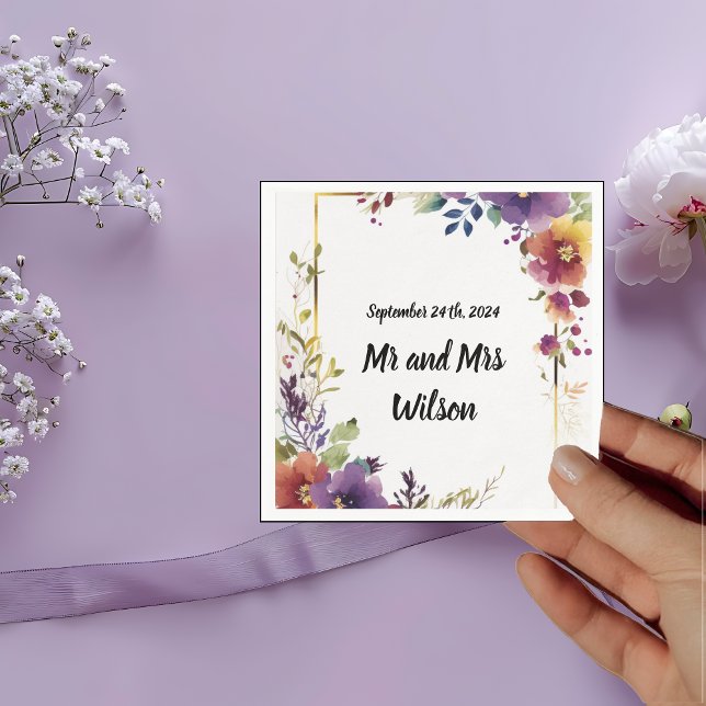 Serviette En Papier Elégant Aquarelle Fleurs Mariage Dîner Cocktail (Créateur téléchargé)