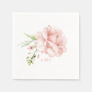 Serviette En Papier Elégant Aquarelle Monogramme Rose Floral Cocktail