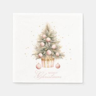 Serviette En Papier Elégant Aquarelle rose doux Joyeux Arbre de Noël