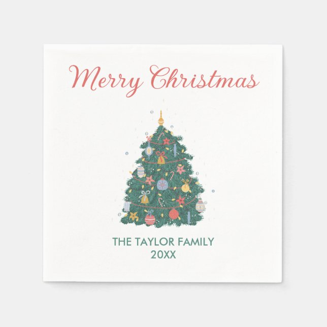 Serviette En Papier Élégant Aquarelle simple Arbre de Noël (Devant)