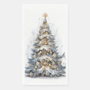 Serviette En Papier Élégant Arbre de Noël Or Ornements Neige