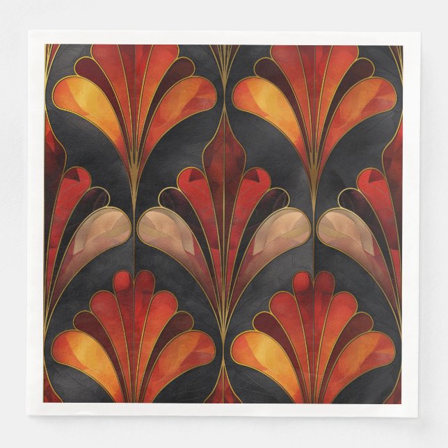 Serviette En Papier Elégant Art déco noir or rouge (Devant)