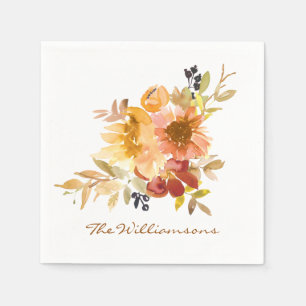 Serviette En Papier Élégant Automne Automne Aquarelle Floral Personnal