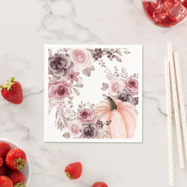 Serviette En Papier Elégant automne Citrouille floral Neutres Aquarell (En situation)