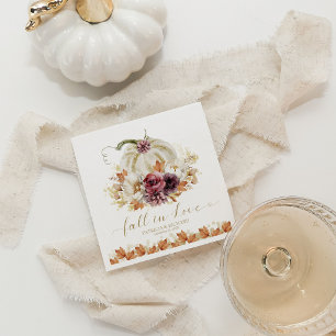 Serviette En Papier Élégant Automne Mariage Fleurs de Citrouille Blanc