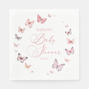 Serviette En Papier Élégant Baby shower à papillon rose doux