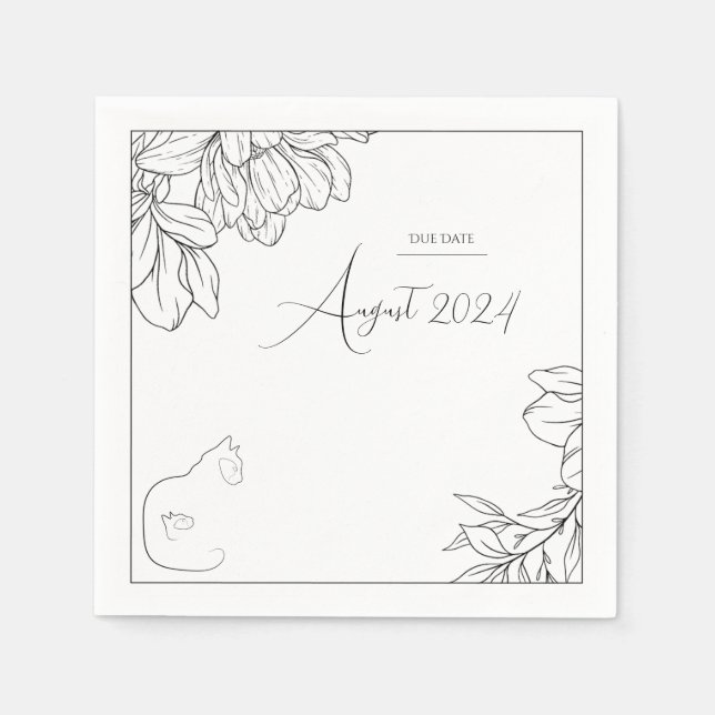Serviette En Papier Elégant Baby shower Amoureux des chats noir et bla (Devant)