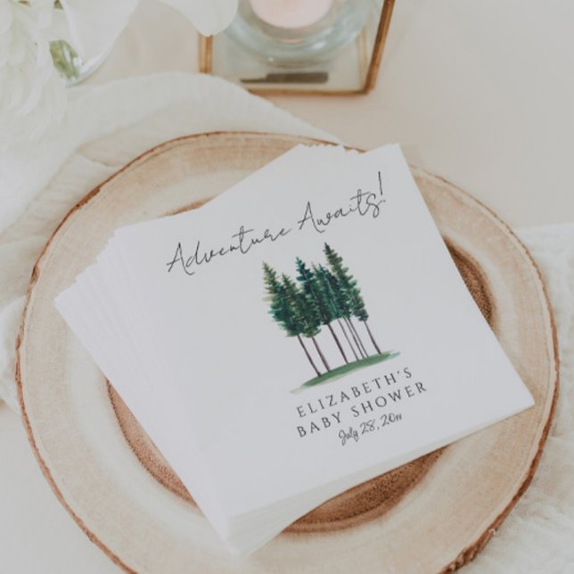 Serviette En Papier Elégant Baby shower Aquarelle Pine Trees (Créateur téléchargé)