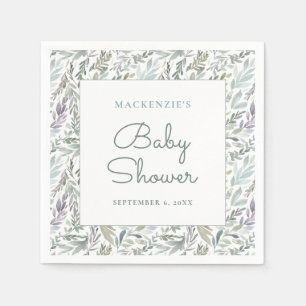 Serviette En Papier Elégant Baby shower d'aquarelle botanique