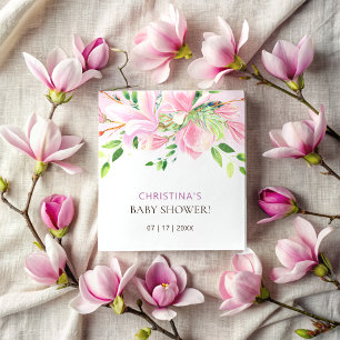 Serviette En Papier Elégant Baby shower d'aquarelle rose Magnolia