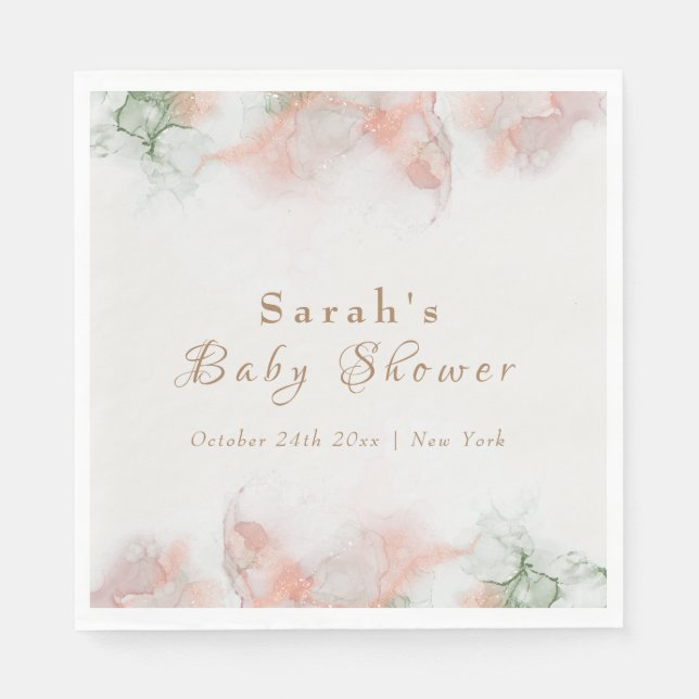 Serviette En Papier Élégant Baby shower d'aquarelle rose vert (Devant)