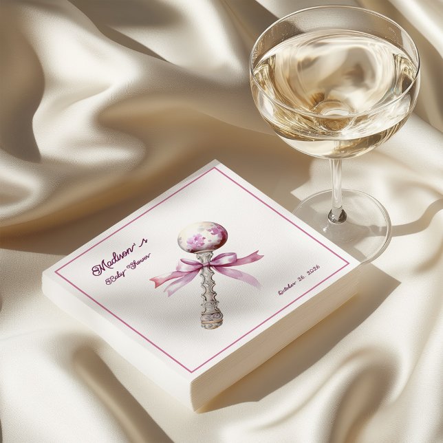 Serviette En Papier Élégant Baby shower de Bow Bow rose Argent (Créateur téléchargé)