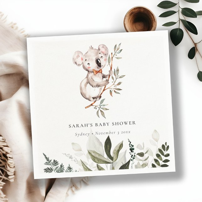 Serviette En Papier Élégant Baby shower de feuillage Koala Sleepy (Créateur téléchargé)