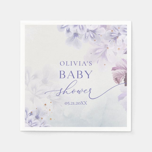 Serviette En Papier Élégant baby shower de fleurs violettes de printem (Devant)