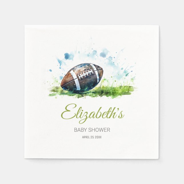 Serviette En Papier Elégant Baby shower de football aquarelle (Devant)
