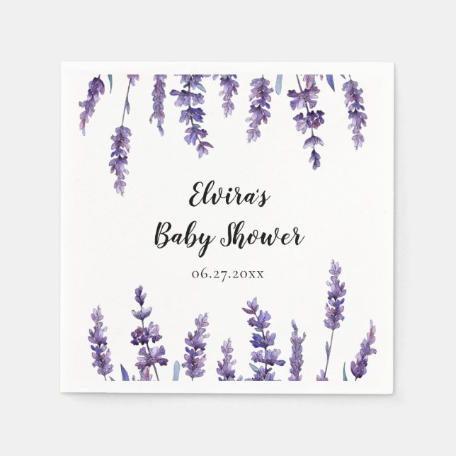 Serviette En Papier Élégant Baby shower de lavande fleurie (Devant)