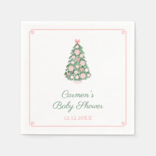 Serviette En Papier Élégant Baby shower De Noël Rose Et Vert