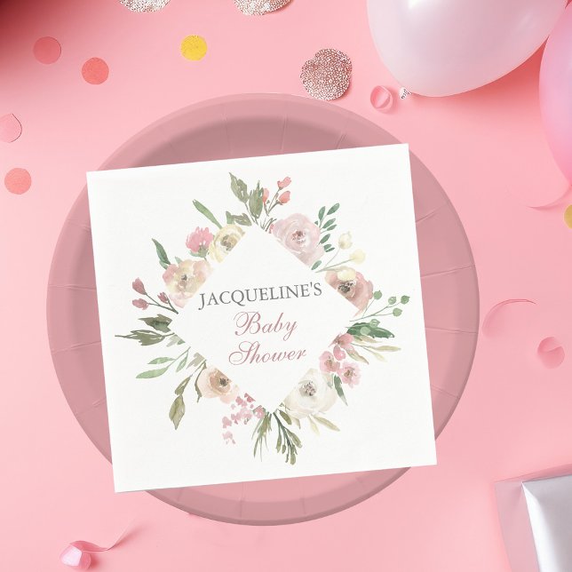 Serviette En Papier Élégant Baby shower de printemps floral d'ivoire r (Créateur téléchargé)